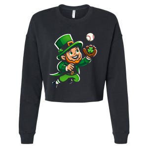 Baseball Leprechauns Catcher Saint PaddyS Shamrock Irish Cool Gift Cropped Pullover Crew