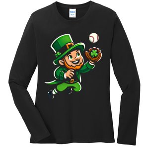 Baseball Leprechauns Catcher Saint PaddyS Shamrock Irish Cool Gift Ladies Long Sleeve Shirt