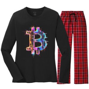 Bitcoin Logo Crypto Trader Investor Cryptocurrency Btc Women's Long Sleeve Flannel Pajama Set 