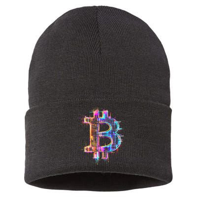 Bitcoin Logo Crypto Trader Investor Cryptocurrency Btc Sustainable Knit Beanie