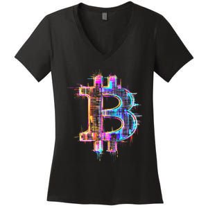 Bitcoin Logo Crypto Trader Investor Cryptocurrency Btc Women's V-Neck T-Shirt