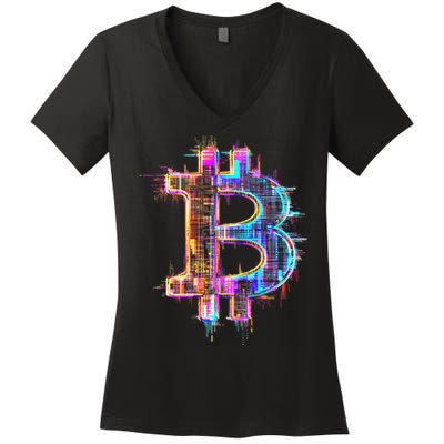 Bitcoin Logo Crypto Trader Investor Cryptocurrency Btc Women's V-Neck T-Shirt