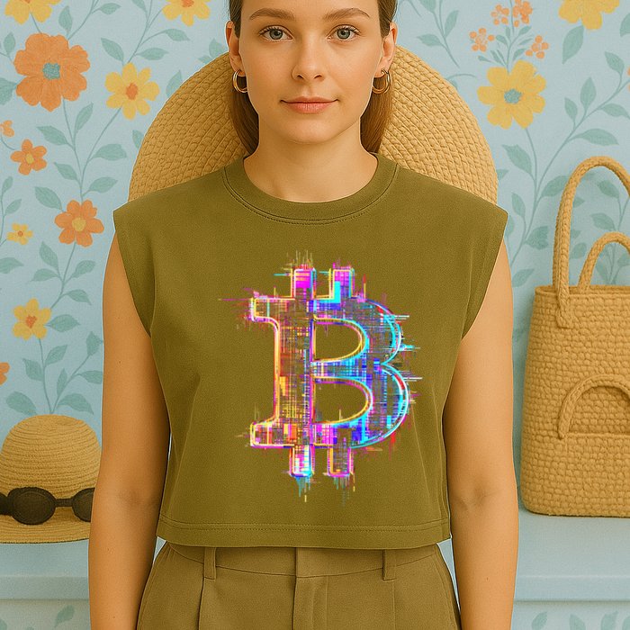 Bitcoin Logo Crypto Trader Investor Cryptocurrency Btc Garment-Dyed Women's Muscle Tee