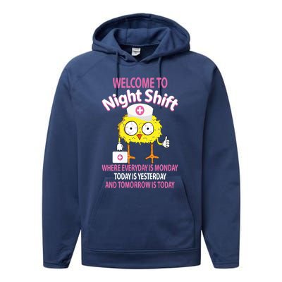 Bsn Lpn Cna Funny Nursing Chick Welcome To Night Shift Nurse Gift Performance Fleece Hoodie