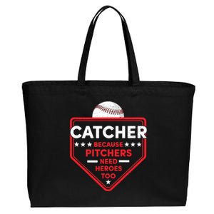 Baseball Lover Catcher Because Pitchers Need Heroes Too Cotton Canvas Jumbo Tote