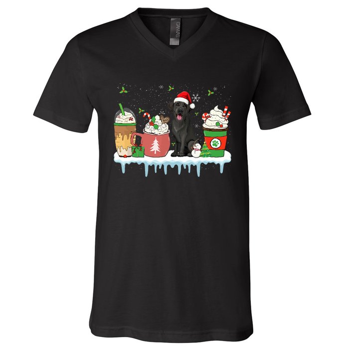 Black Lab Coffee Latte Winter Christmas Dog Mom Holiday V-Neck T-Shirt