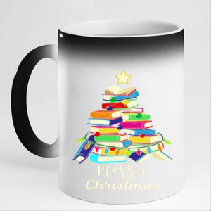 Book Lover Christmas Tree Library Book Xmas Tree Gift 11oz Black Color Changing Mug