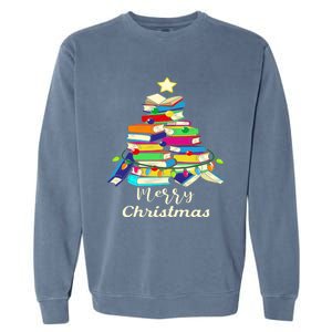 Book Lover Christmas Tree Library Book Xmas Tree Gift Garment-Dyed Sweatshirt