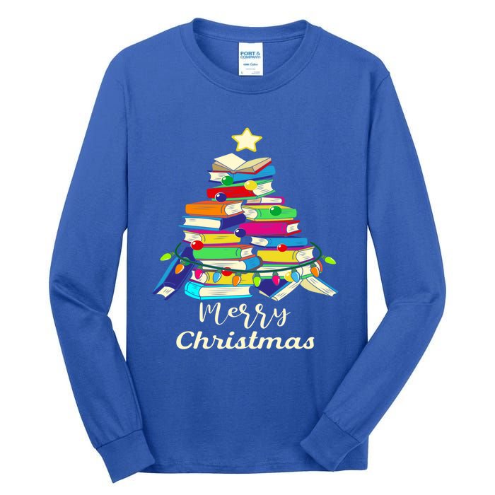 Book Lover Christmas Tree Library Book Xmas Tree Gift Tall Long Sleeve T-Shirt