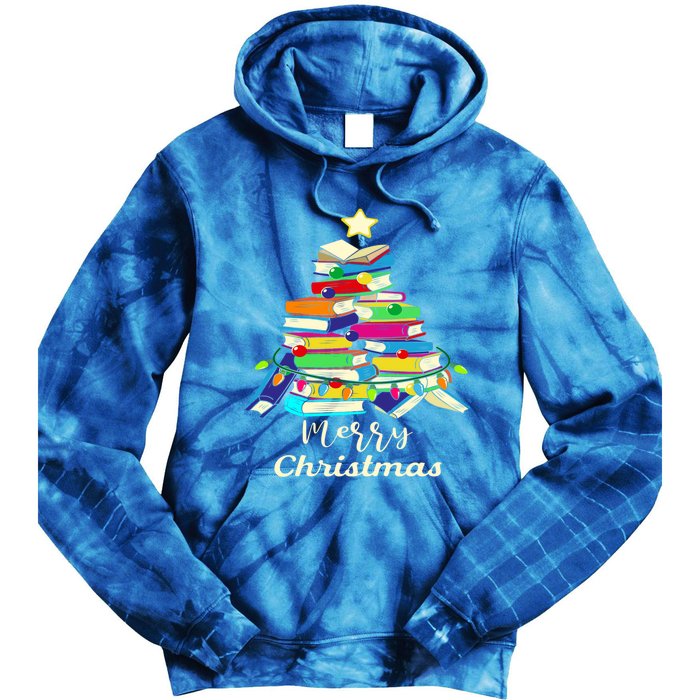 Book Lover Christmas Tree Library Book Xmas Tree Gift Tie Dye Hoodie