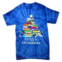 Book Lover Christmas Tree Library Book Xmas Tree Gift Tie-Dye T-Shirt