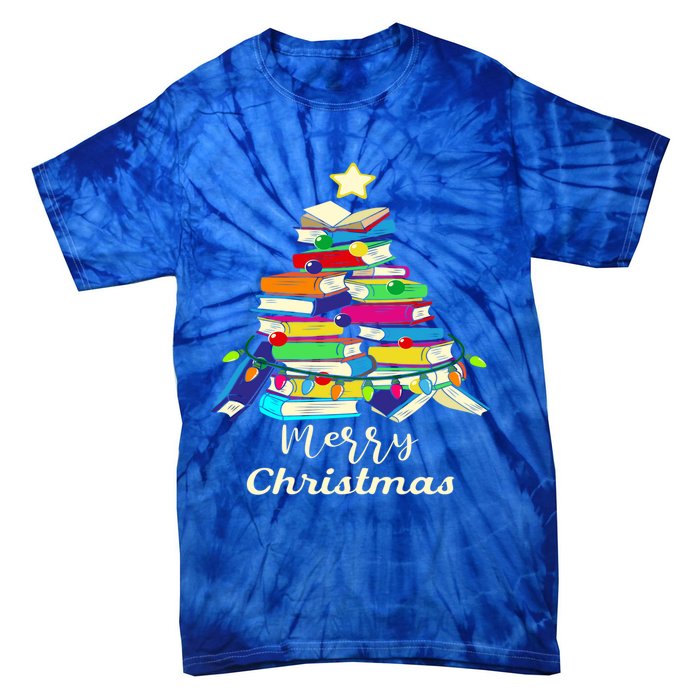 Book Lover Christmas Tree Library Book Xmas Tree Gift Tie-Dye T-Shirt