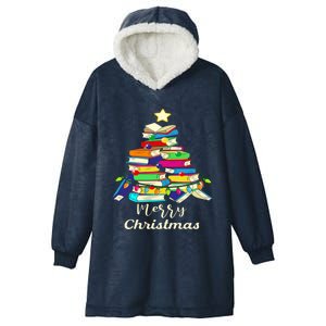 Book Lover Christmas Tree Library Book Xmas Tree Gift Hooded Wearable Blanket