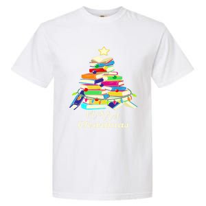 Book Lover Christmas Tree Library Book Xmas Tree Gift Garment-Dyed Heavyweight T-Shirt