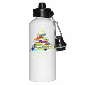 Book Lover Christmas Tree Library Book Xmas Tree Gift Aluminum Water Bottle