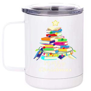 Book Lover Christmas Tree Library Book Xmas Tree Gift 12 oz Stainless Steel Tumbler Cup