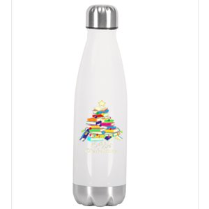 Book Lover Christmas Tree Library Book Xmas Tree Gift Stainless Steel Insulated Water Bottle