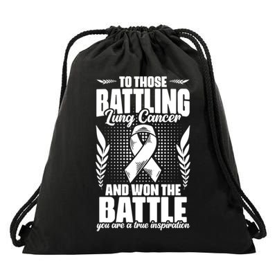 Battling Lung Cancer And Won Support Lung Cancer Survivor Gift Drawstring Bag