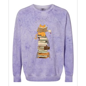 Book Lover Cat Reading Book Cats & Ladders For Education Day Colorblast Crewneck Sweatshirt