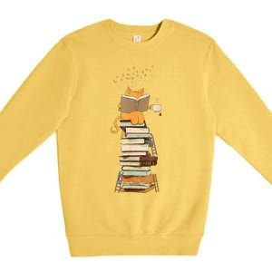 Book Lover Cat Reading Book Cats & Ladders For Education Day Premium Crewneck Sweatshirt