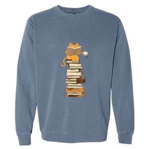 Book Lover Cat Reading Book Cats & Ladders For Education Day Garment-Dyed Sweatshirt