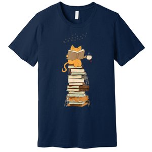 Book Lover Cat Reading Book Cats & Ladders For Education Day Premium T-Shirt