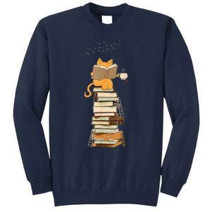 Book Lover Cat Reading Book Cats & Ladders For Education Day Tall Sweatshirt