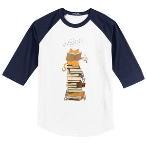 Book Lover Cat Reading Book Cats & Ladders For Education Day Baseball Sleeve Shirt