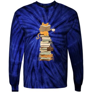 Book Lover Cat Reading Book Cats & Ladders For Education Day Tie-Dye Long Sleeve Shirt