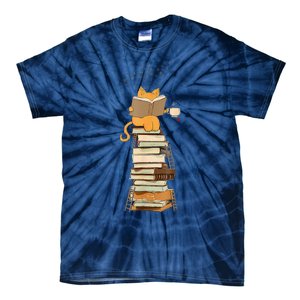 Book Lover Cat Reading Book Cats & Ladders For Education Day Tie-Dye T-Shirt