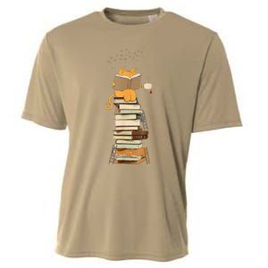 Book Lover Cat Reading Book Cats & Ladders For Education Day Cooling Performance Crew T-Shirt