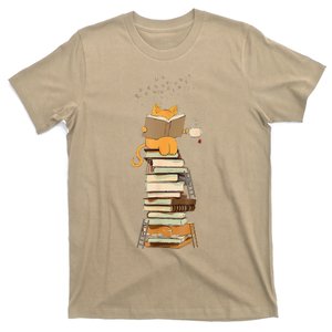 Book Lover Cat Reading Book Cats & Ladders For Education Day T-Shirt