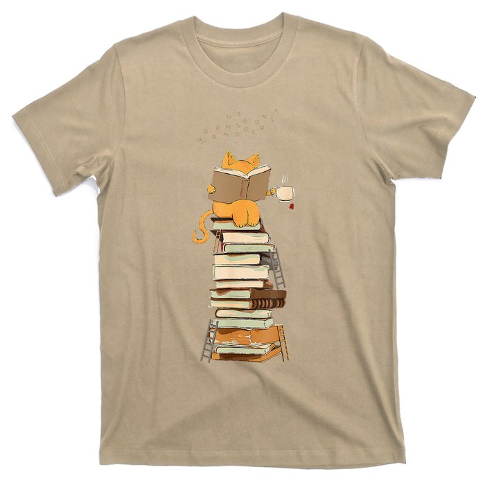 Book Lover Cat Reading Book Cats & Ladders For Education Day T-Shirt