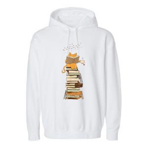 Book Lover Cat Reading Book Cats & Ladders For Education Day Garment-Dyed Fleece Hoodie