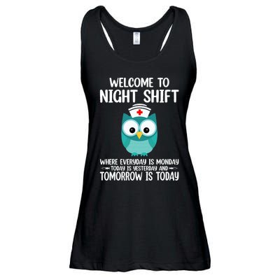 Bsn Lpn Cna Funny Nursing Owl Welcome To Night Shift Nurse Ladies Essential Flowy Tank