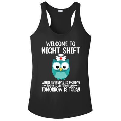 Bsn Lpn Cna Funny Nursing Owl Welcome To Night Shift Nurse Ladies PosiCharge Competitor Racerback Tank