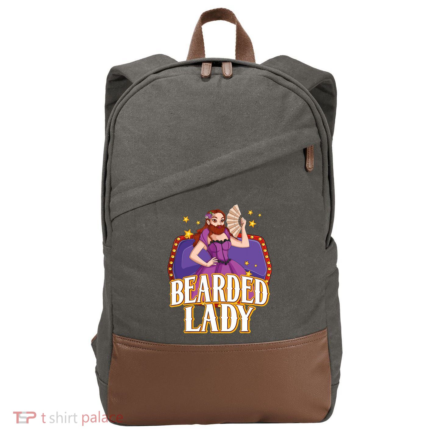 Bearded Lady Costume Circus Staff Carnival Lovers Cotton Canvas Backpack