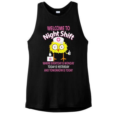 BSN LPN CNA Funny Nursing Chick Welcome To Night Shift Nurse Ladies PosiCharge Tri-Blend Wicking Tank