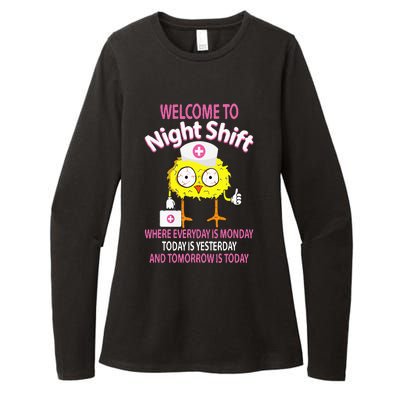 BSN LPN CNA Funny Nursing Chick Welcome To Night Shift Nurse Womens CVC Long Sleeve Shirt