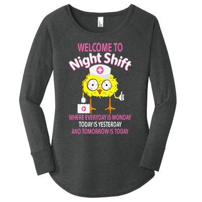 BSN LPN CNA Funny Nursing Chick Welcome To Night Shift Nurse Women's Perfect Tri Tunic Long Sleeve Shirt