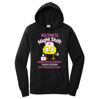 BSN LPN CNA Funny Nursing Chick Welcome To Night Shift Nurse Women's Pullover Hoodie