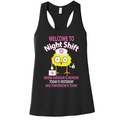 BSN LPN CNA Funny Nursing Chick Welcome To Night Shift Nurse Women's Racerback Tank