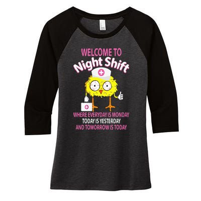 BSN LPN CNA Funny Nursing Chick Welcome To Night Shift Nurse Women's Tri-Blend 3/4-Sleeve Raglan Shirt