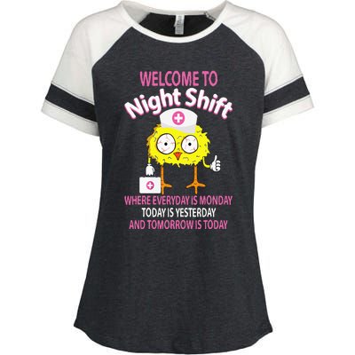 BSN LPN CNA Funny Nursing Chick Welcome To Night Shift Nurse Enza Ladies Jersey Colorblock Tee