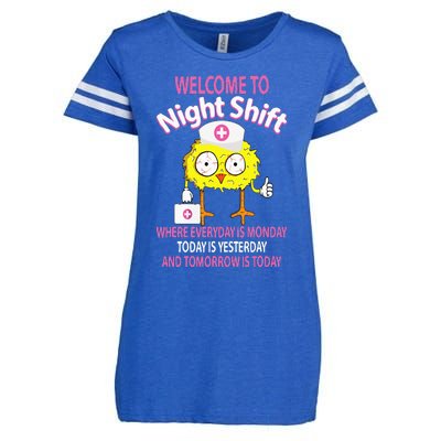 BSN LPN CNA Funny Nursing Chick Welcome To Night Shift Nurse Enza Ladies Jersey Football T-Shirt