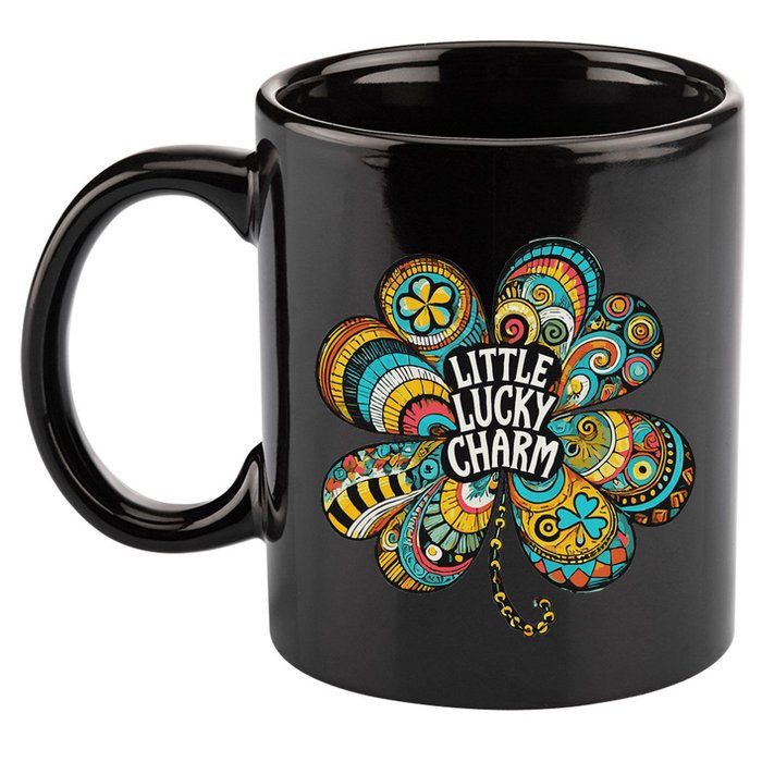 Boho Lucky Charm St. PatrickS Day Retro Four Leaf Clover 11oz C Handle Ceramic Mug