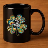 Boho Lucky Charm St. PatrickS Day Retro Four Leaf Clover 11oz C Handle Ceramic Mug