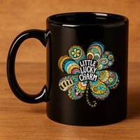 Boho Lucky Charm St. PatrickS Day Retro Four Leaf Clover 11oz C Handle Ceramic Mug
