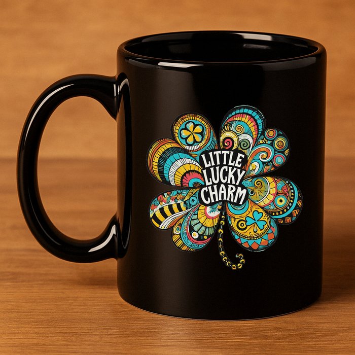 Boho Lucky Charm St. PatrickS Day Retro Four Leaf Clover 11oz C Handle Ceramic Mug