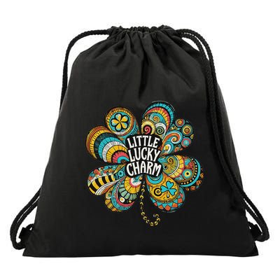 Boho Lucky Charm St. PatrickS Day Retro Four Leaf Clover Drawstring Bag